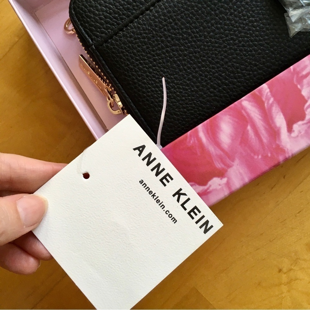 Anne Klein Zip Around Long Wallet with Wrist Strap, Black, Gold, NWT, Gift Box - Picture 10 of 13
